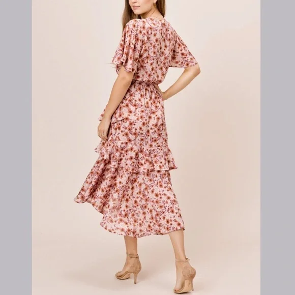 Lovestitch Liliana Ruffle Midi High Low Dress in VintageRose/Auburn - Picture 3 of 8